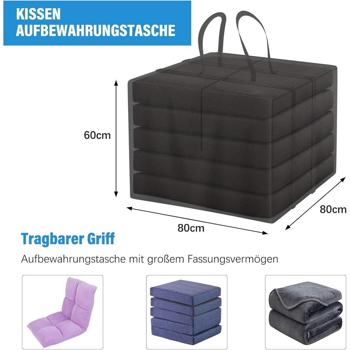 AUFLAGENTASCHE 80 x 80 x 60 cm Wasserdicht Oxford 600D - Schwarz, Textil (80/60/59.9cm)
