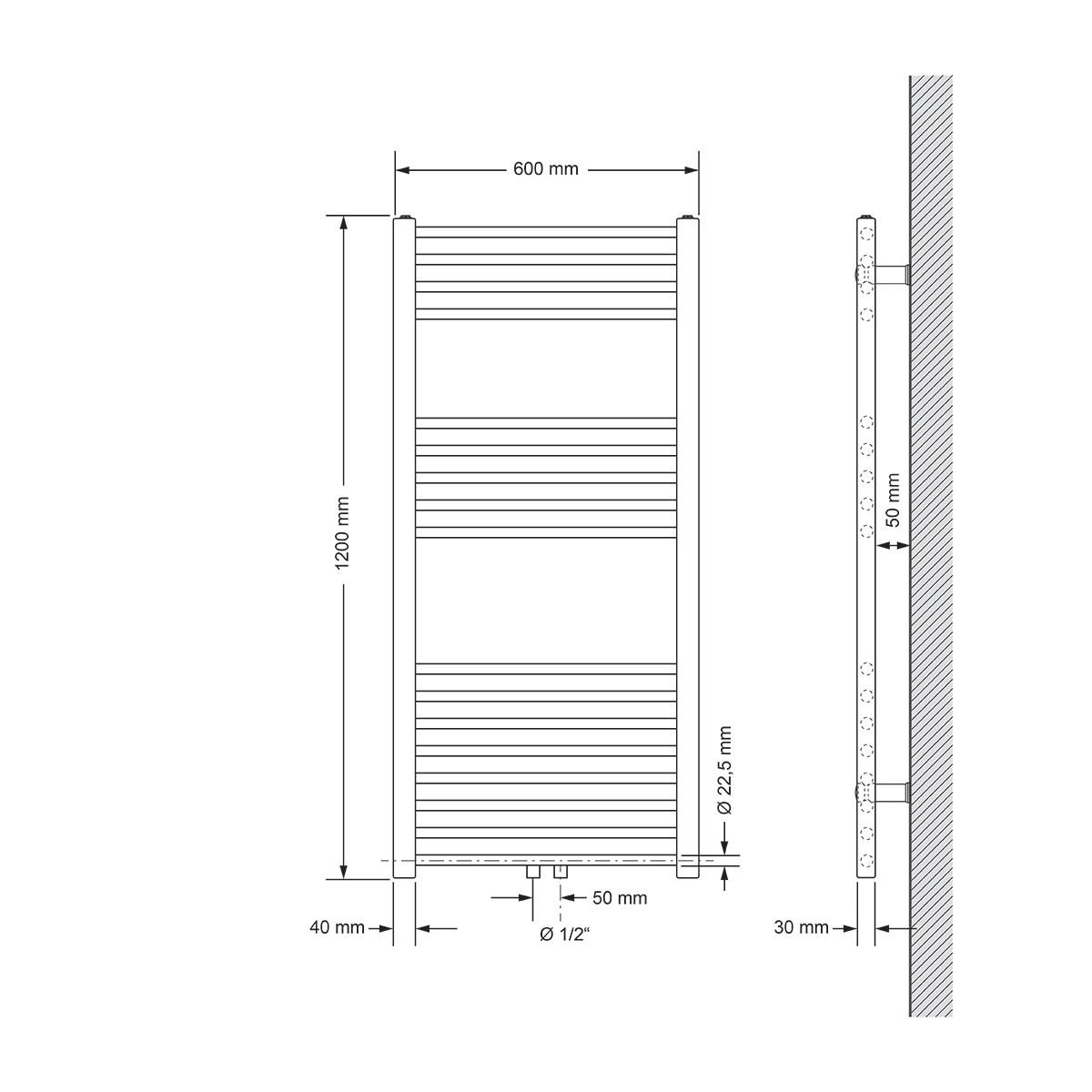 KOUPELNOVÝ radiátor Sahara 600 x 1200 mm, bílý, rovný, s centrálním připojením - bílá, kov (60/120/3cm) - LuxeBath