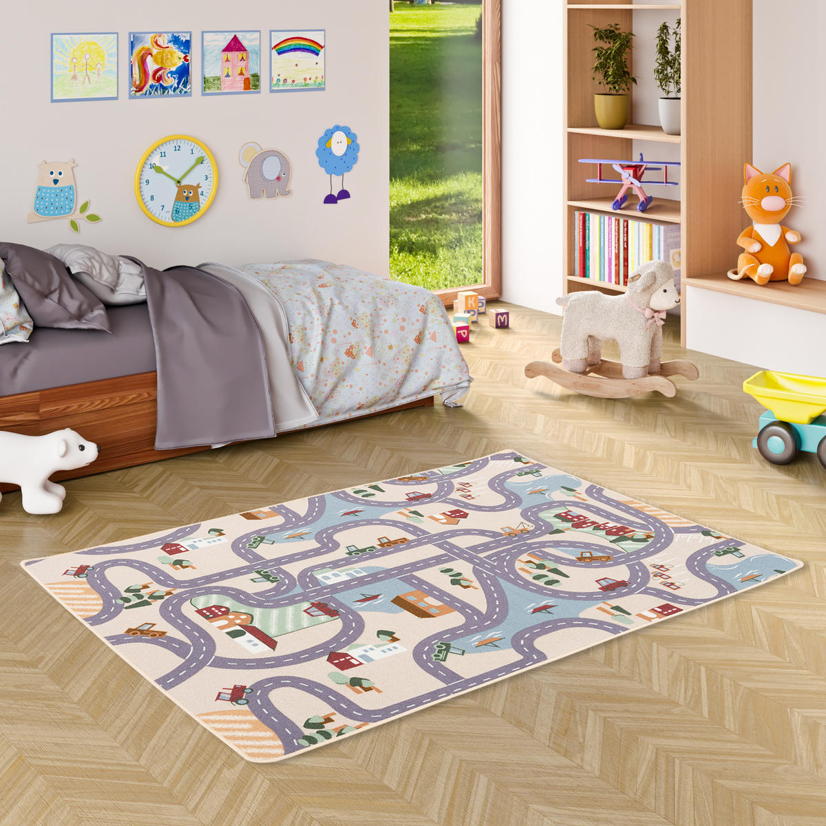 KINDER SPIEL STRASSENTEPPICH FUN TOWN - Beige, Textil (80/160cm) - Snapstyle