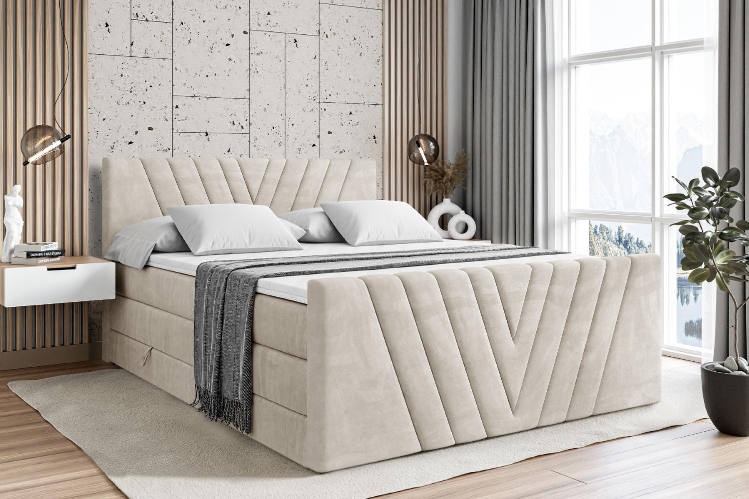 BOXSPRINGBETT ERNINA-Z KING - 120x200 - H3/H4 - Creme - Creme, Holzwerkstoff (120/200cm) - ALTDECOR