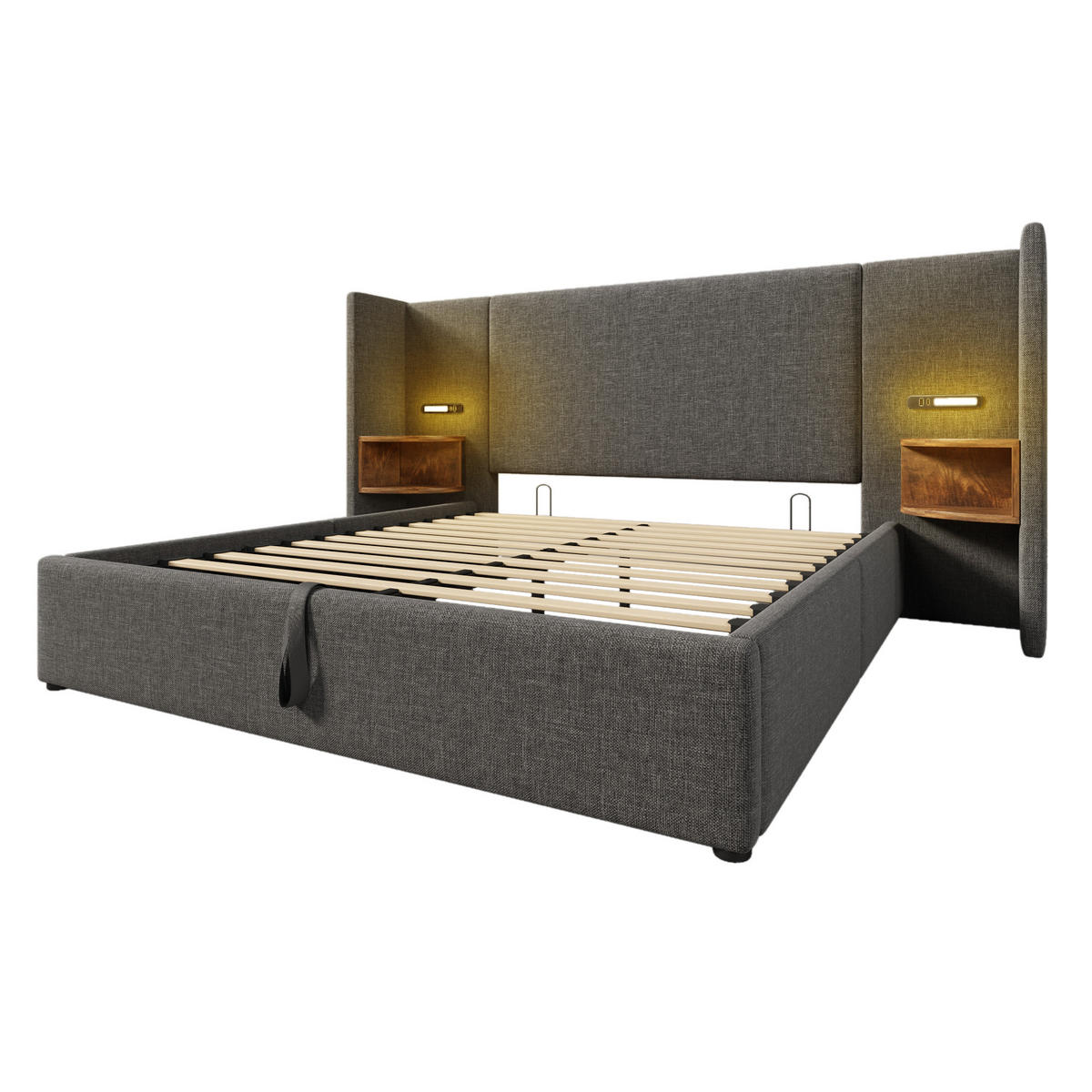 POLSTERBETT 160/200 cm Grau mit Stauraum und USB-Anschluss - Grau, Textil (160/200cm) - OKWISH