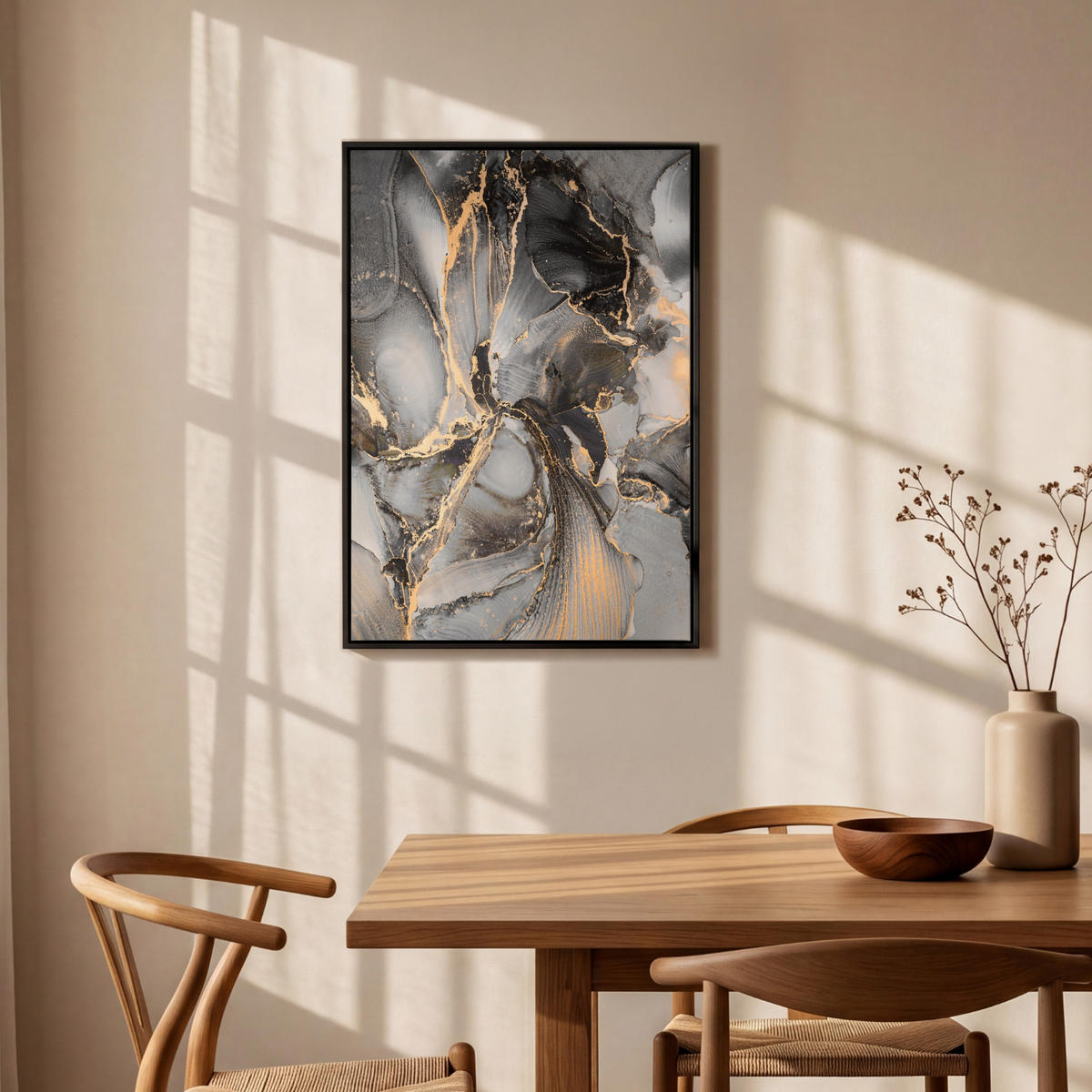 LEINWAND Bilder mit Rahmen - Grau - Luxus - Gold - Marmor - 60x90 - Dunkelgrau, Textil (60/90cm) - MuchoWow