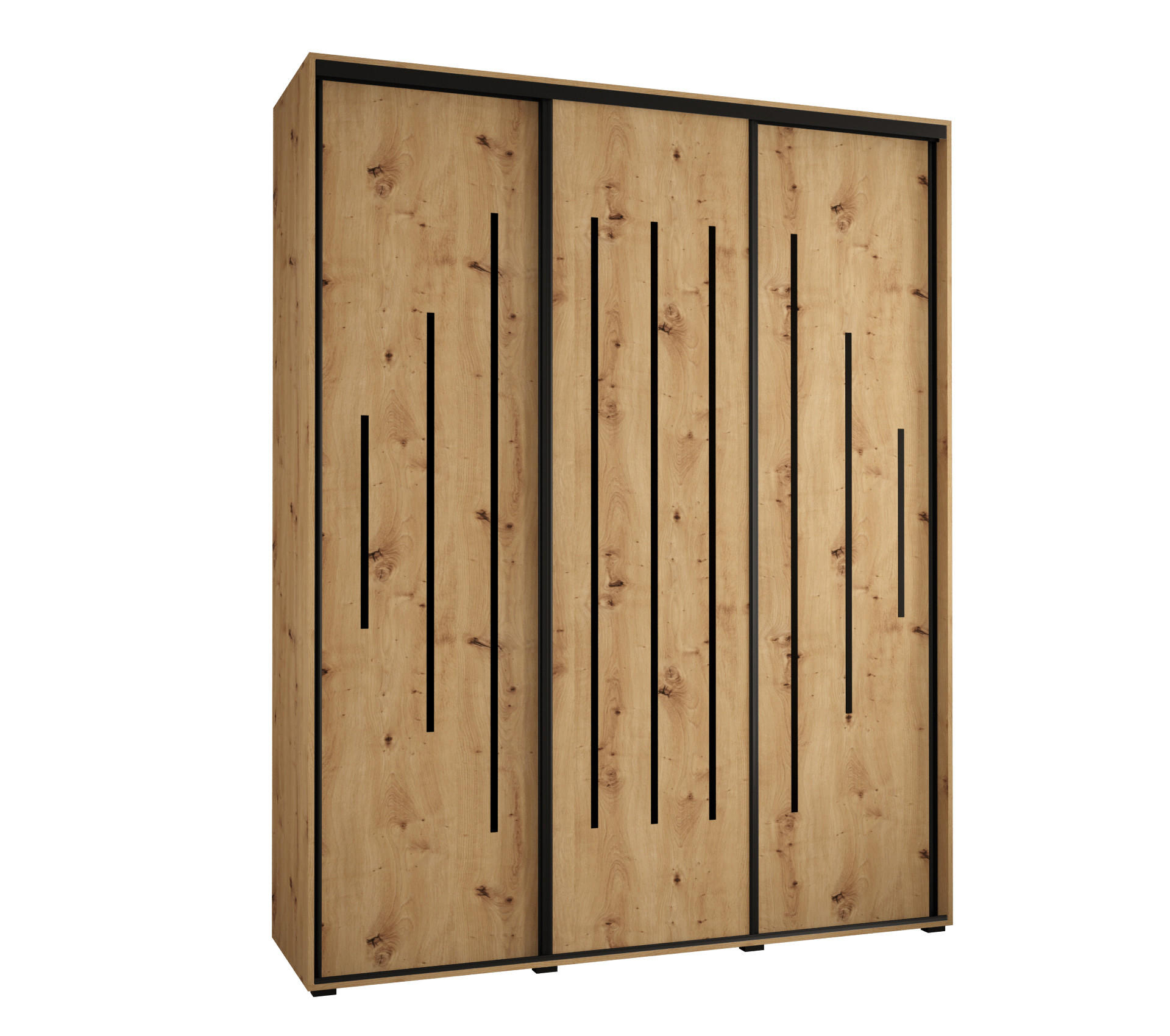 Abiks Möbel Schwebetürenschrank Eiche Artisan, Eiche Artisan, Schwarz 200x235x45 cm