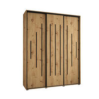 SCHWEBETÜRENSCHRANK 235,2/200/60 3-türig - Schwarz/Eiche Artisan, Holz/Metall (200/235/60cm) - Abiks Möbel