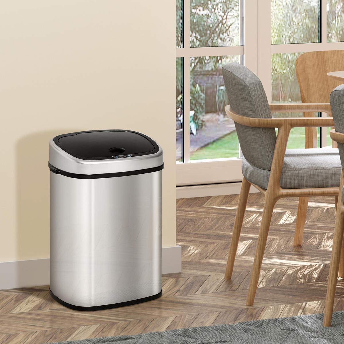 AUTOMATIK Mülleimer Abfalleimer mit Infrarotsensor Küche Silber 58L / 48L - Silberfarben, Metall (29.5/57/40.5cm) - HOMCOM