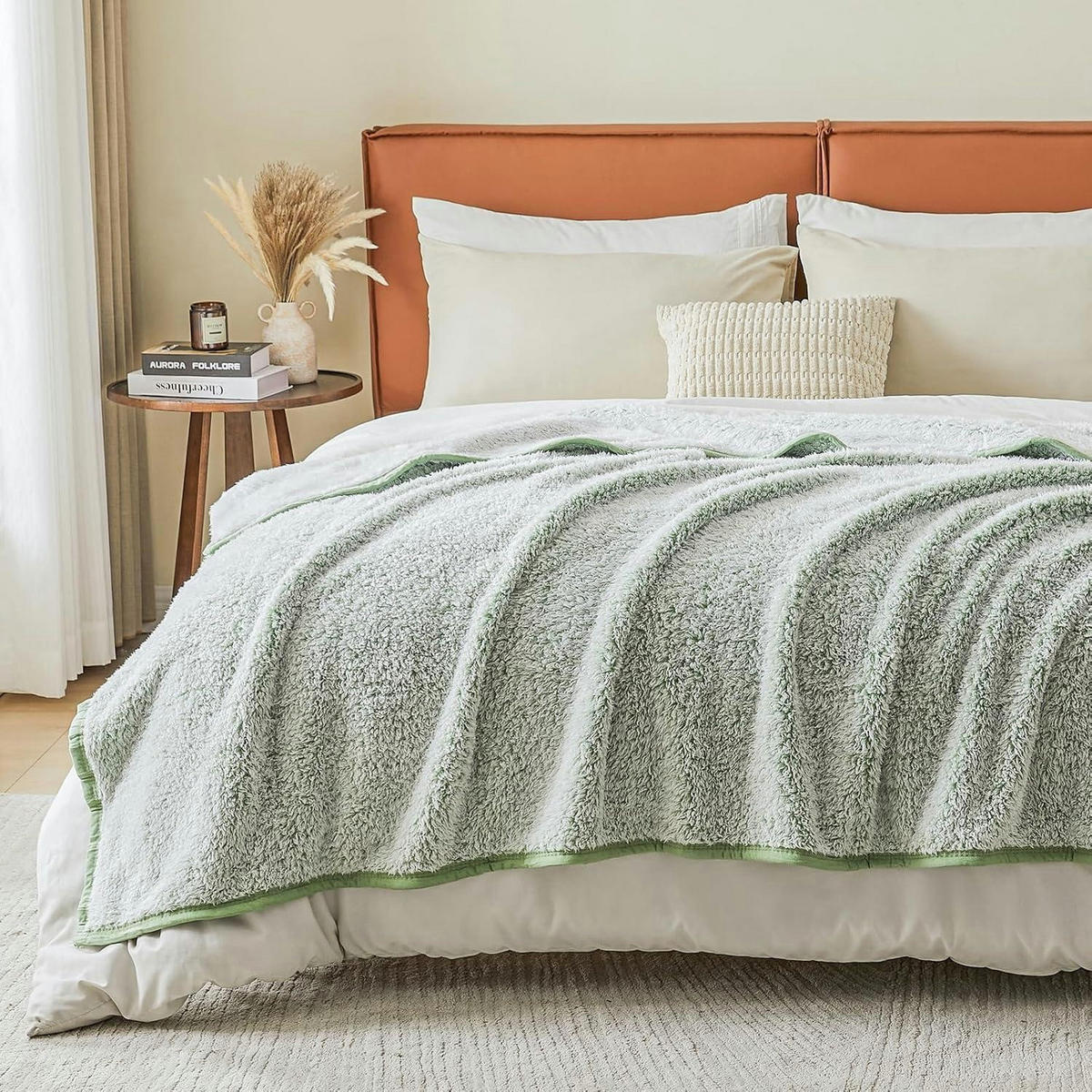 KUSCHELDECKE Sherpa 127 x 152 cm Salbei - Hellgrün, Textil (130/152.4cm)