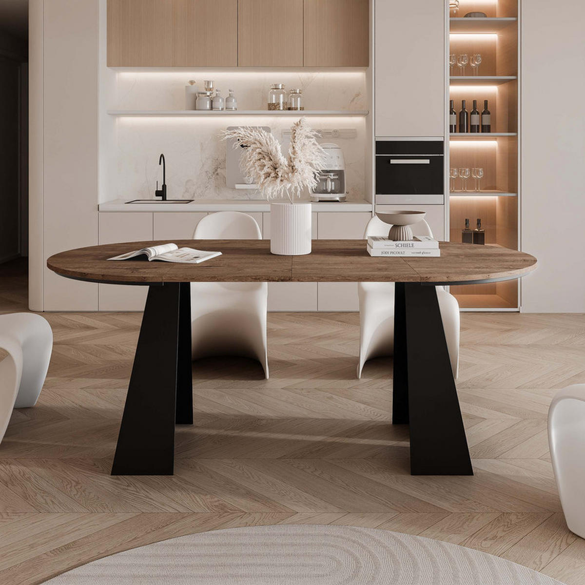AUSZIEHTISCH FORTE 120/76 cm, Schwarz / Lefkas-Eiche - Schwarz/Eiche San Remo, Holzwerkstoff/Metall (120/120/76cm) - Idohome