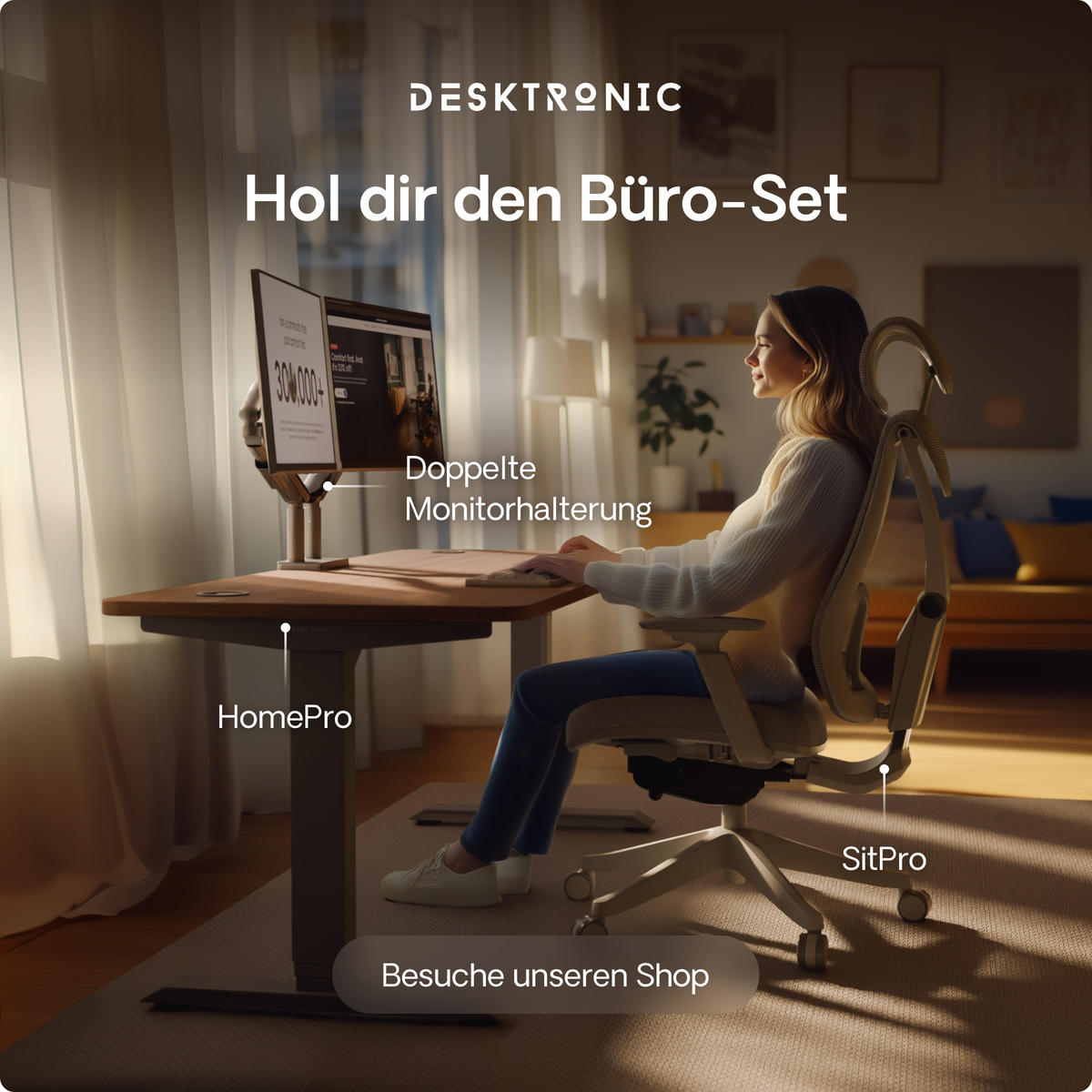 SCHREIBTISCH Elektrisch Höhenverstellbarer HomePro 160x80cm Grau/Walnuss mit Memory-Funktion, Anti-Kollisions Technologie - Walnussfarben/Grau, Holzwerkstoff (80/160/62cm) - Desktronic