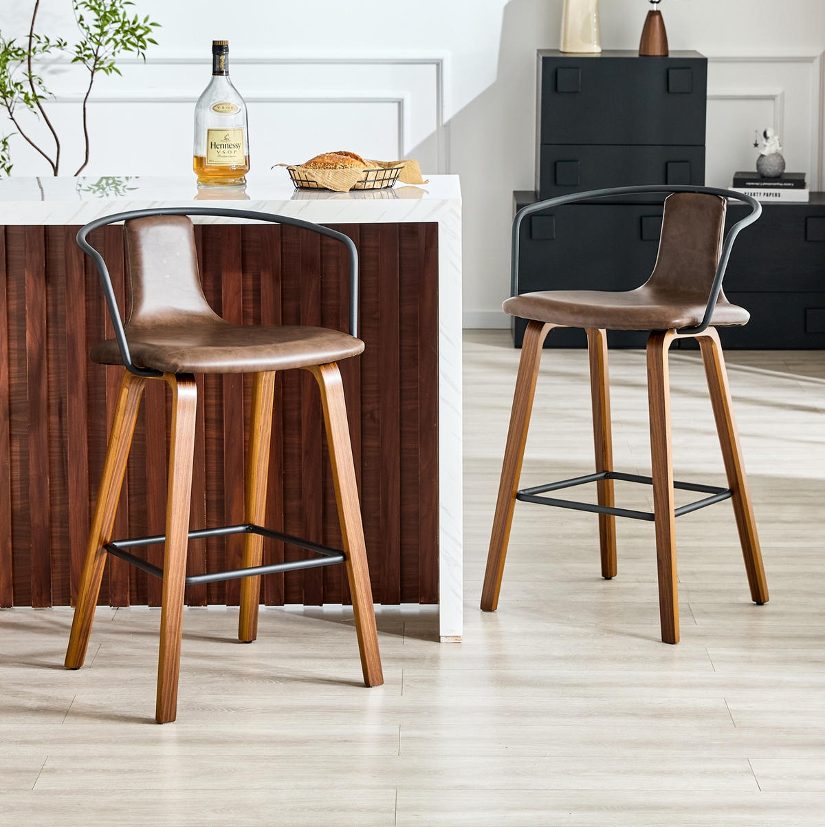 BARHOCKER 2er-Set mit Armlehne Braun Holz - Braun, Holz (44/88/54.7cm) - Meubliv