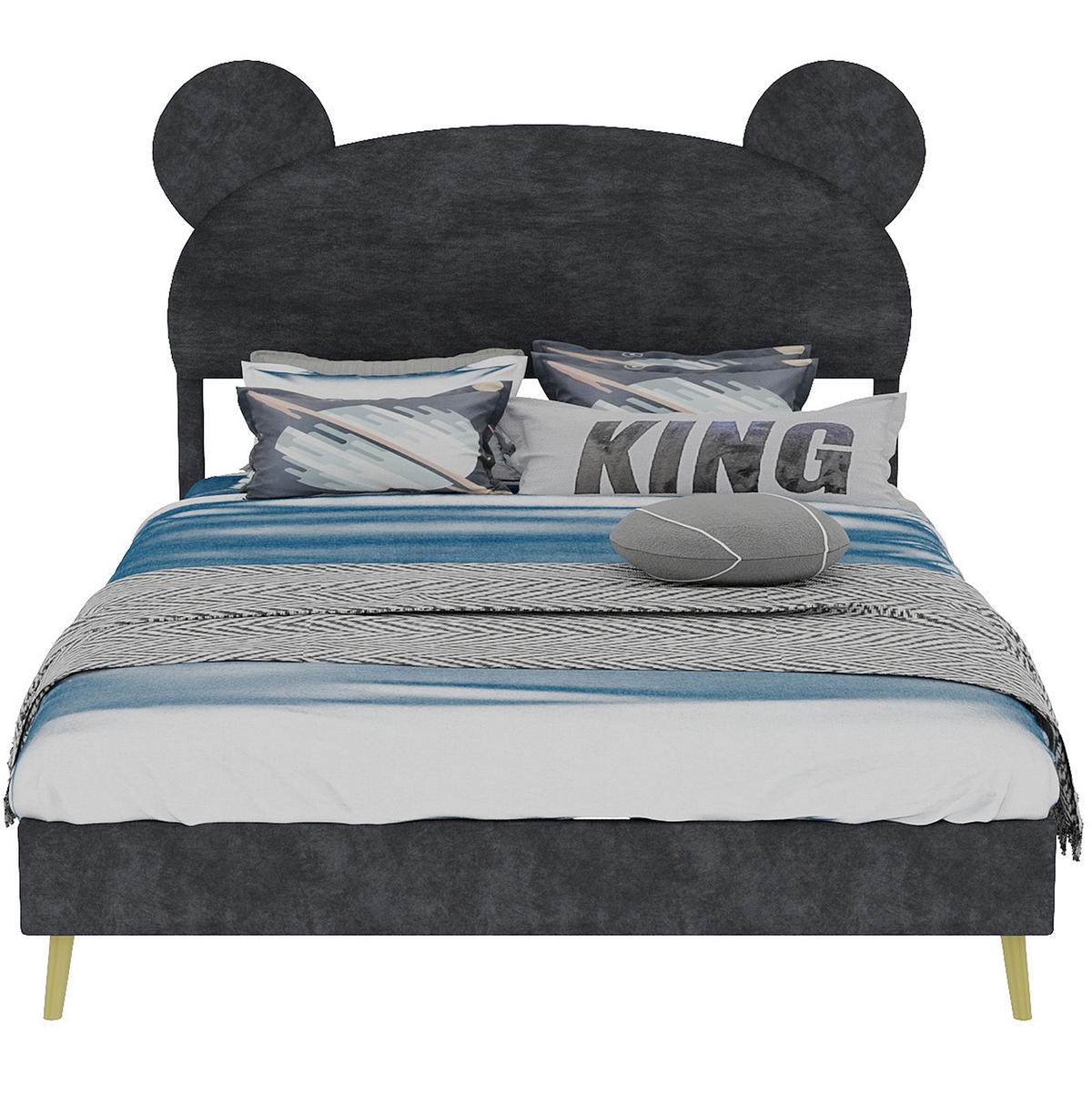 POLSTERBETT 140/200 cm grau aus Stoff und Metall mit Stauraum - Grau, Textil (140/200cm) - OKWISH