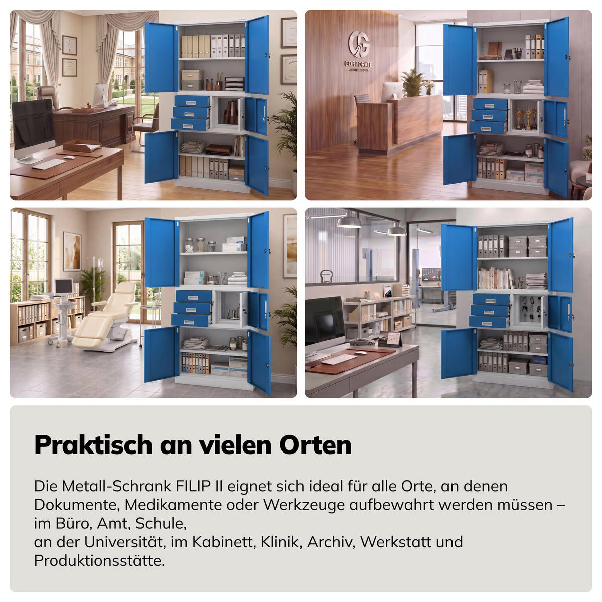 AKTENSCHRANK FILIP II 185x90x40 cm - Blaugrau, Metall (90/185/40cm) - Jan Nowak