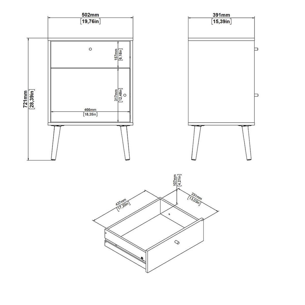 NACHTTISCH, Bodo, Grau, Holzwerkstoff, 51 x 40 x 73 cm - Grau, Holzwerkstoff (51/73/40cm) - ebuy24