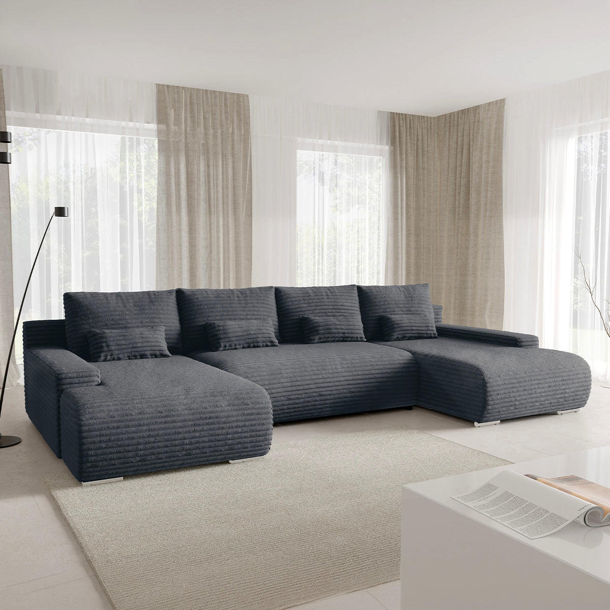 PANORAMASOFA Ivana 4 Sitzplätze Dunkelgrau - Grau, Holz (350/85/172cm) - Petits-meubles