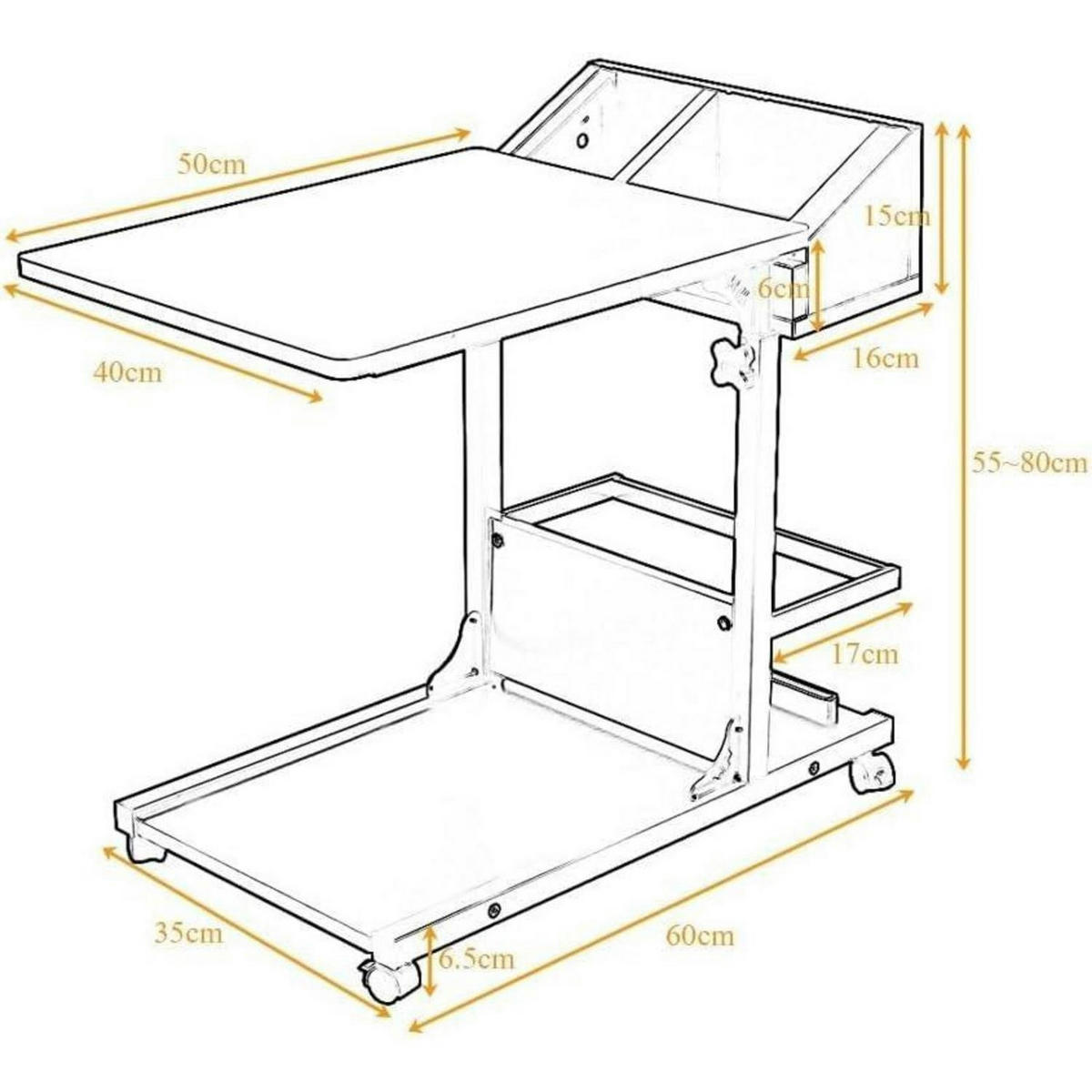 BEISTELLTISCH mit Rollen Ahorn Weiß 40 x 50 cm - Weiß, Holzwerkstoff (60/40/80cm)