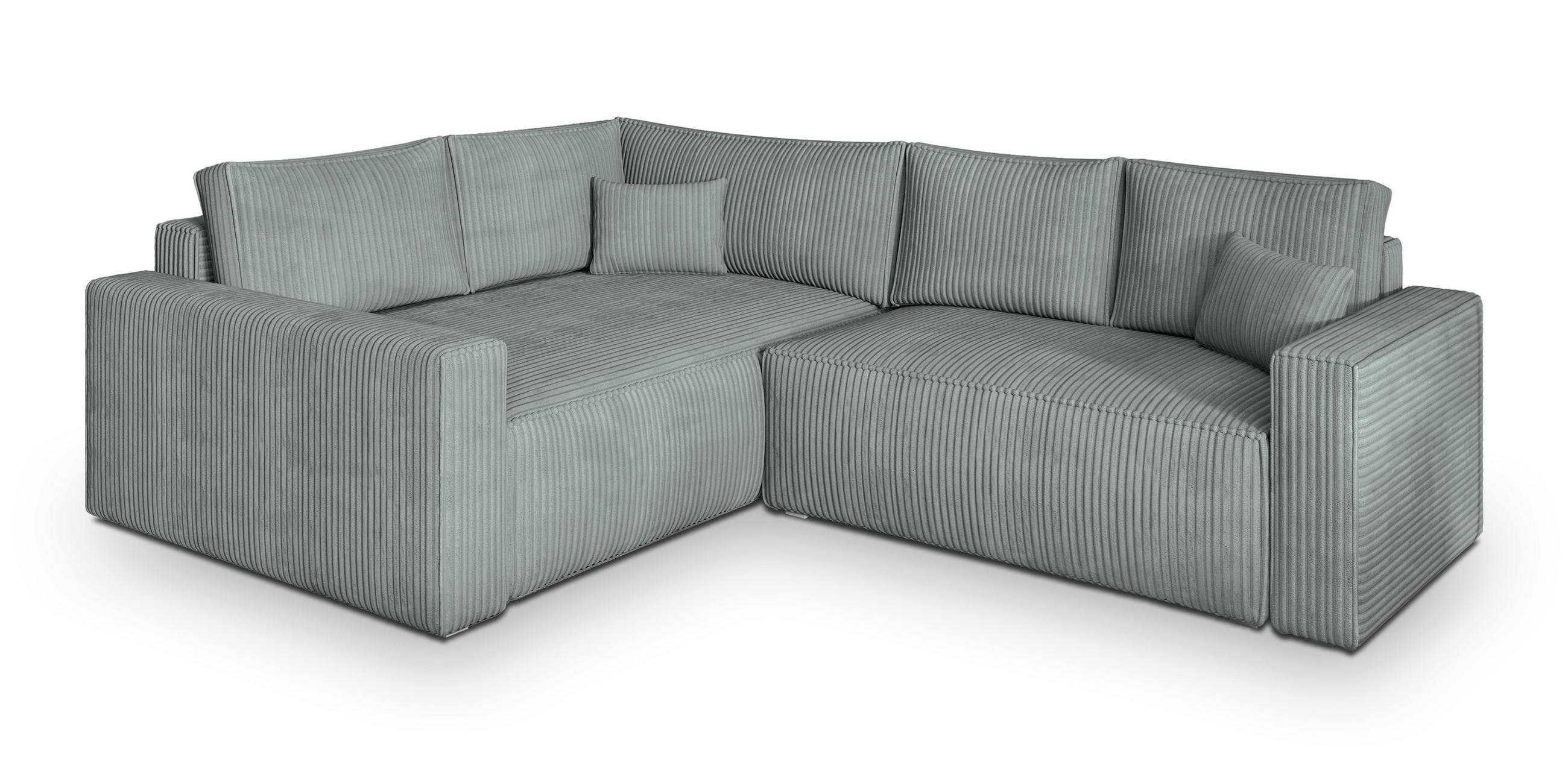 ECKSOFA ERONIS L-S Hellgrau Kordstoff mit Schlaffunktion - Hellgrau, Holz (265/194cm) - MASSENO