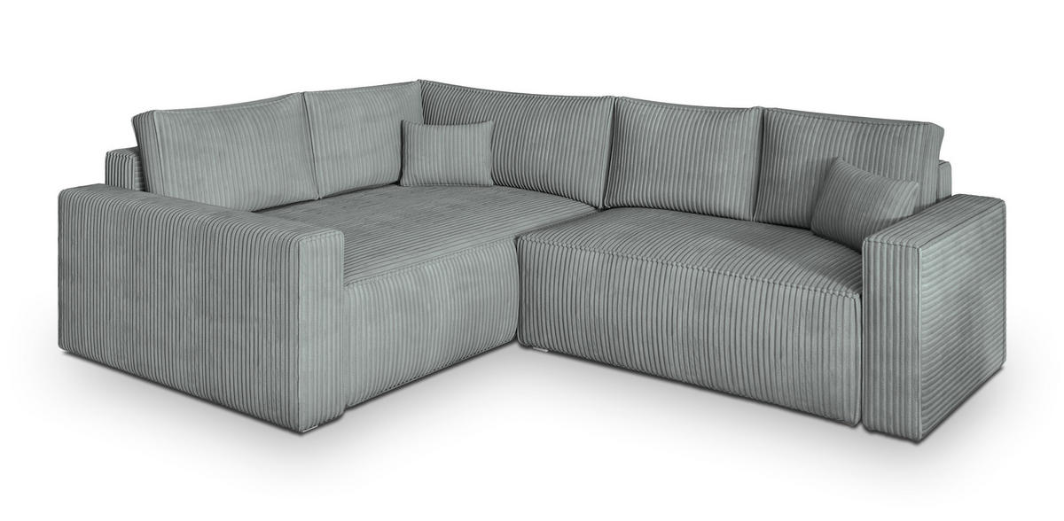ECKSOFA ERONIS L-S Hellgrau Kordstoff mit Schlaffunktion - Hellgrau, Holz (265/194cm) - MASSENO
