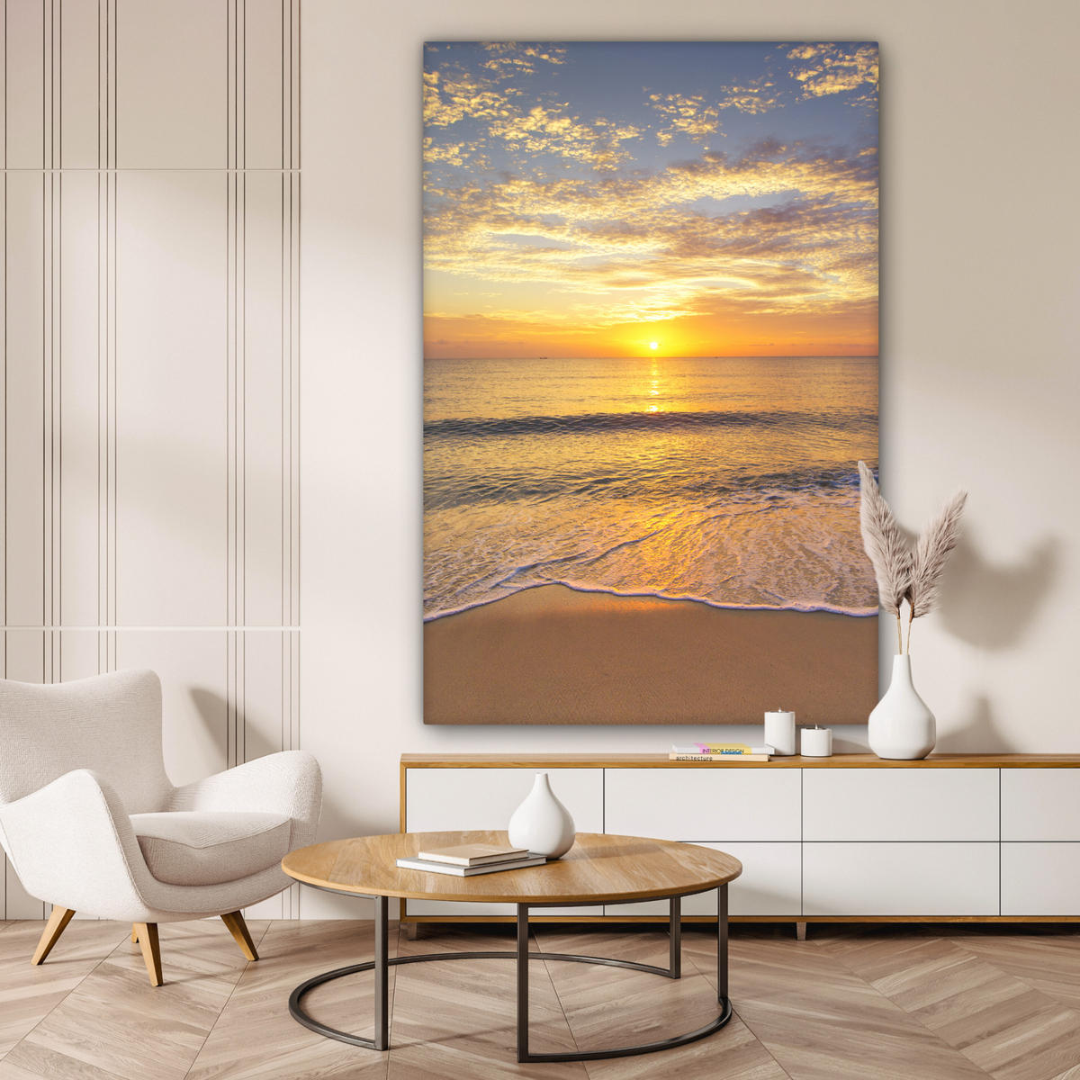 SLIKA NA PLATNU Plaža morje 90x140 cm - rumena, tekstil (90/140cm) - MuchoWow
