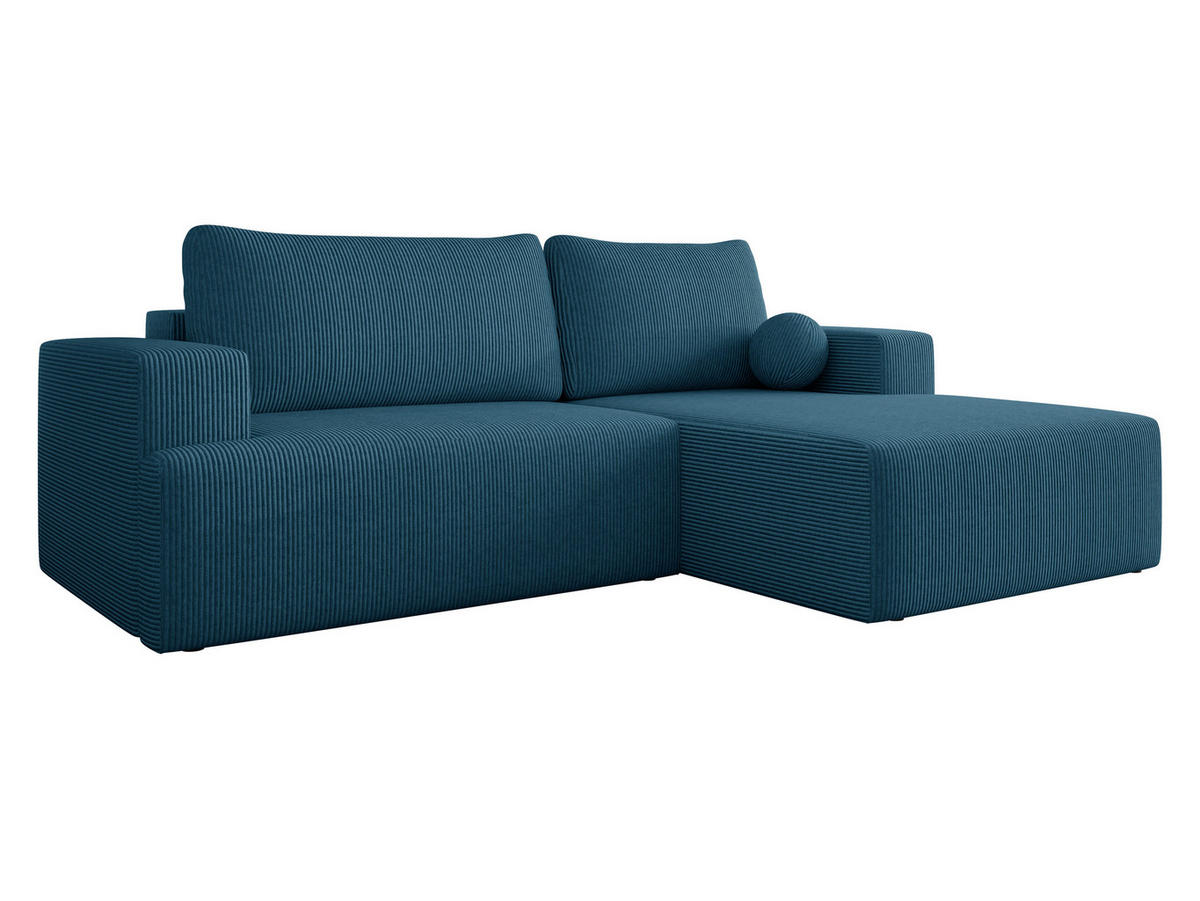 ECKSOFA Mivo Cord, Seite: Rechts - Blau/Schwarz, Holz/Kunststoff (266/163cm) - MIRJAN24