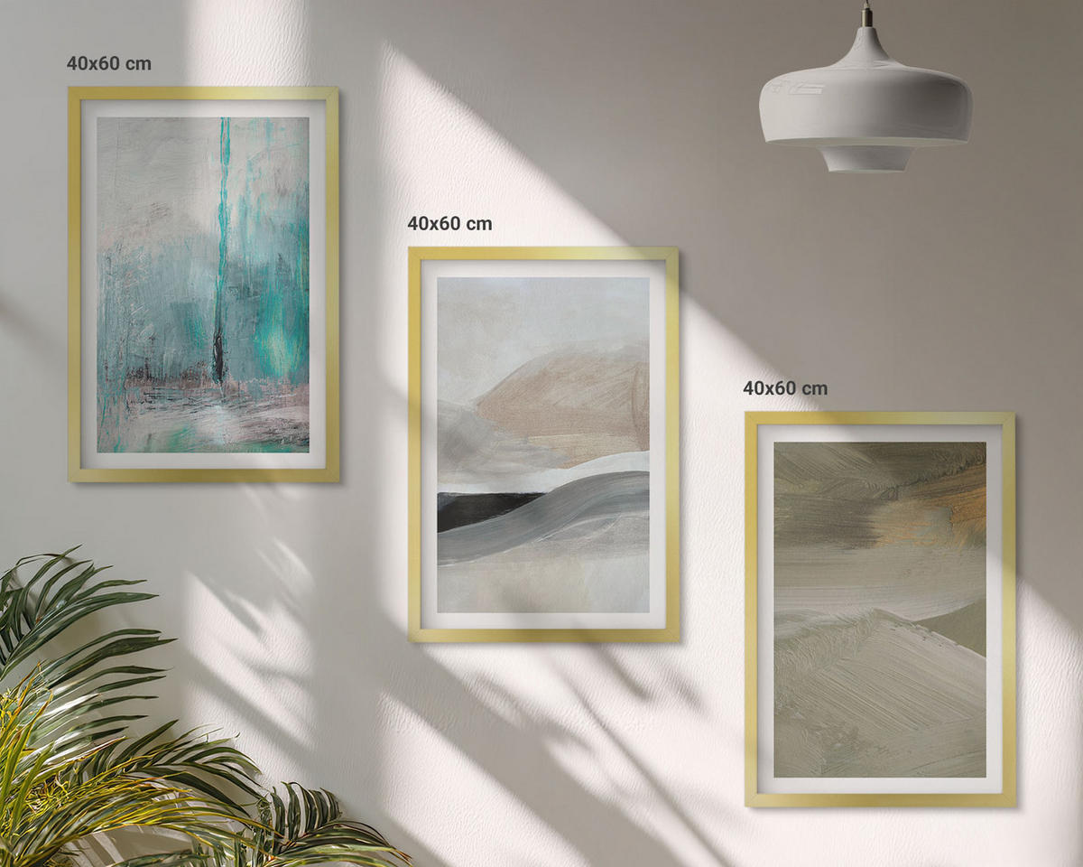 BILDER SET 3er Set - 40x60 cm Goldrahmen - Gemalte abstrakte Dekorationen - Goldfarben, Kunststoff (40/60cm) - TULUP