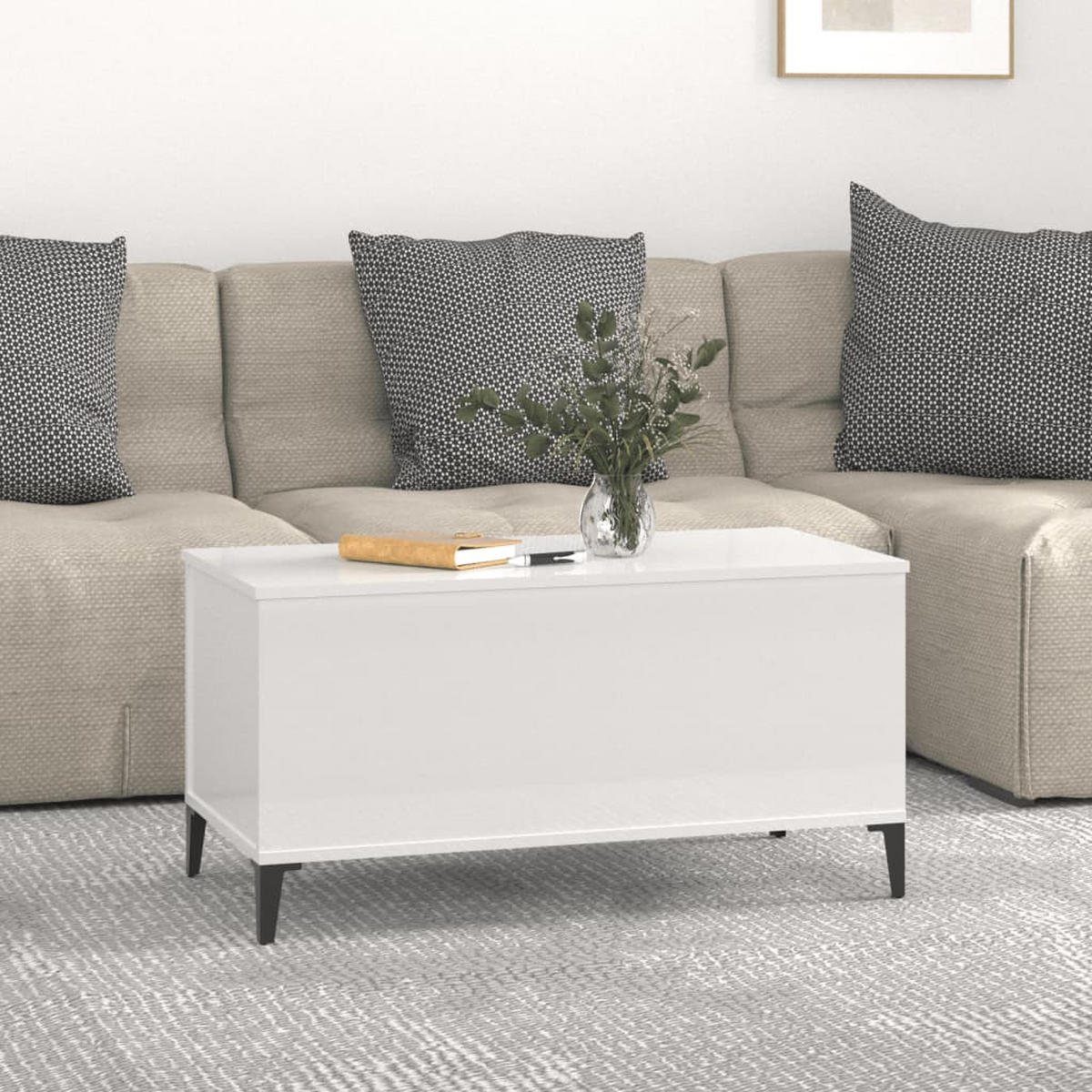 COUCHTISCH Hochglanz-Weiß 90x44,5x45 cm Holzwerkstoff - Weiß, Holzwerkstoff (90/44.5/45cm) - furnicato