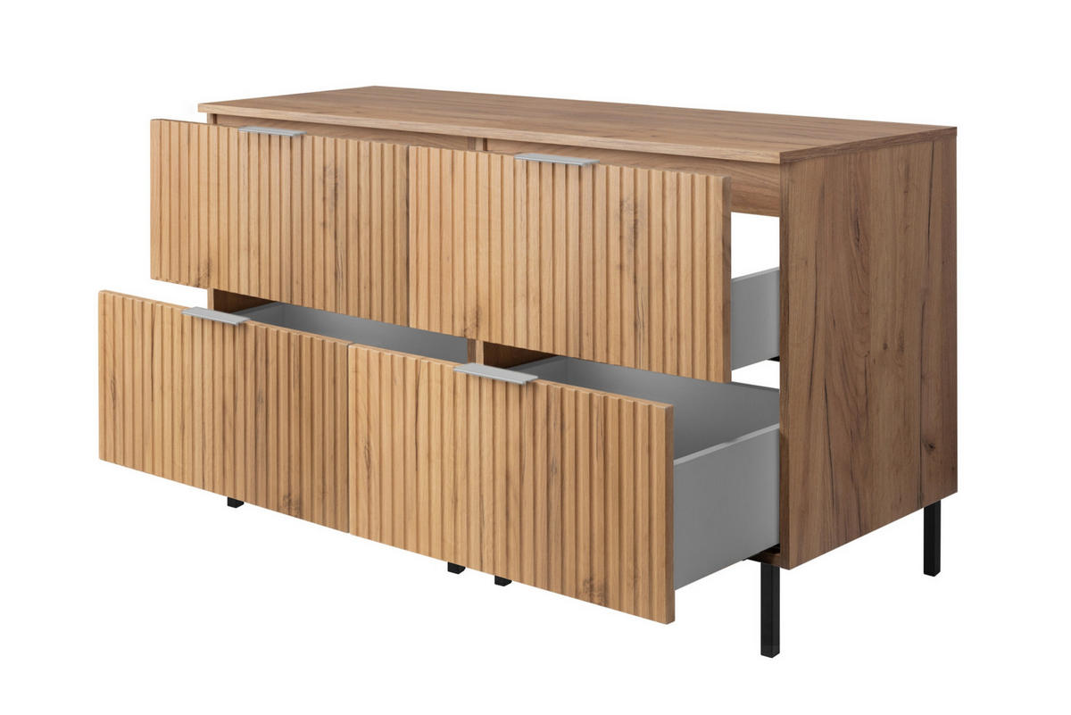 WASCHBECKUNTERSCHRANK, Eiche Craft, 120 (2 x 60) x 77 x 46 cm, silberner Griff, schwarze Beine + Arbeitsplatte - Goldfarben/Weiß, Holzwerkstoff (120/77/46cm) - 3XE LIVING