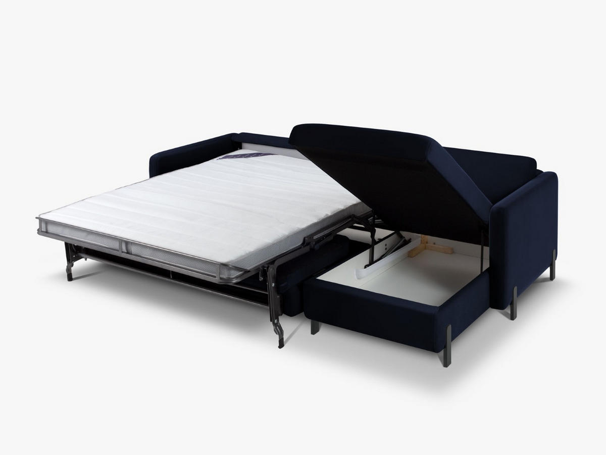 ECKSOFA ausklappbar rechts Gloria aus Samt königsblau 4 Sitzplätze - Dunkelblau, Textil (260/170cm) - Micadoni