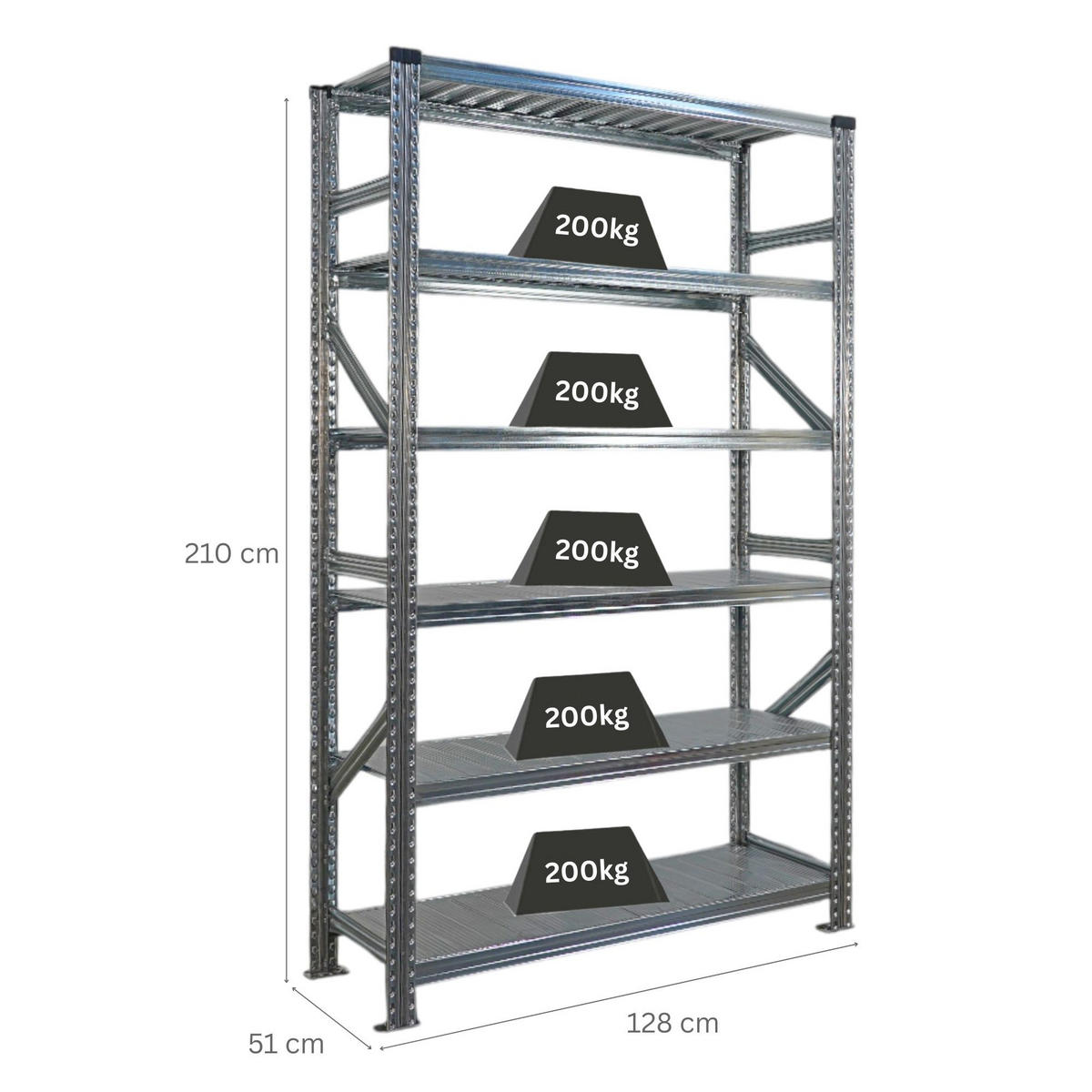 FACHBODENREGAL Proximo Stecksystem 210x120x50cm 6 Ebenen Beidseitig nutzbar Verzinkt - Silberfarben, Metall (120/210/50cm) - PROREGAL