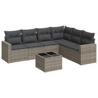 GARTEN-SOFAGARNITUR 7-TLG. Mit Kissen Grau Poly Rattan - Grau, Kunststoff - vidaXL