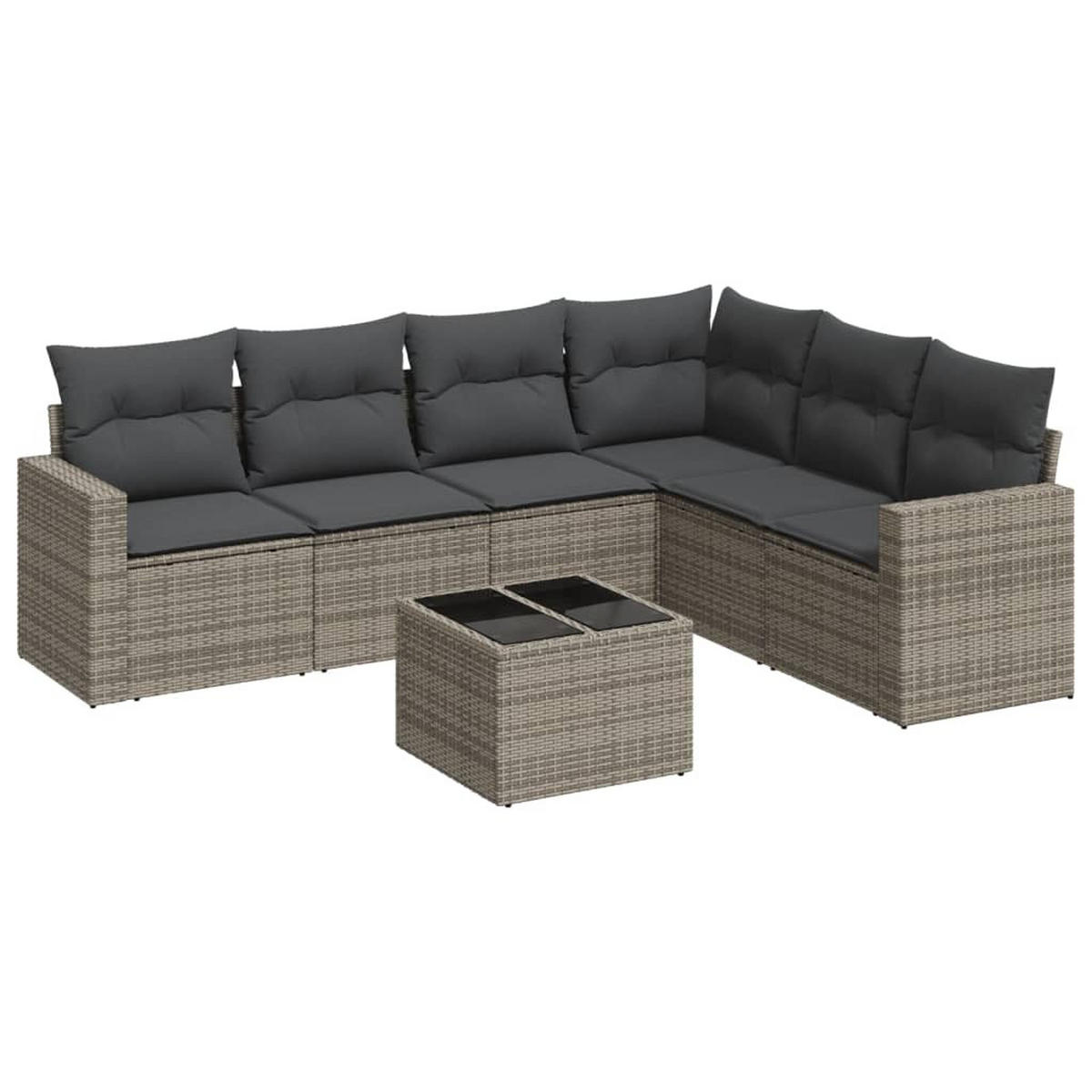 GARTEN-SOFAGARNITUR 7-TLG. Mit Kissen Grau Poly Rattan - Grau, Kunststoff - vidaXL