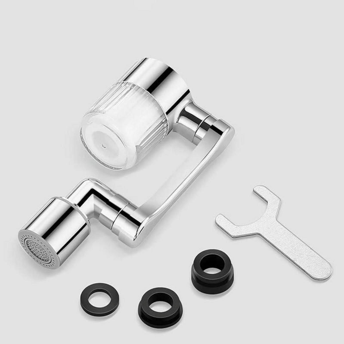WASSERFILTERAUFSATZ 1080° drehbar Chrom mit 5 Filterpatronen - Silberfarben, Metall (2.5/8.8/13cm)