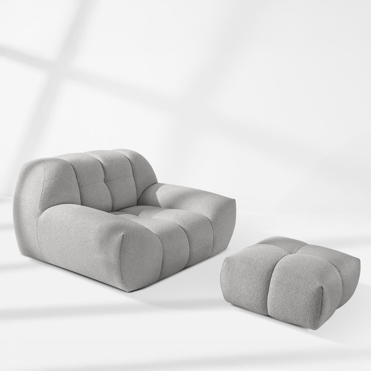 POUF VENA Bouclé, Hellgrau - Hellgrau, Holz/Textil (65/38/65cm) - KONSIMO®