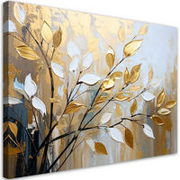 LEINWANDBILD Glamour Goldene Blätter Zweige 120x80cm - Beige, Textil (120/80cm) - Feeby