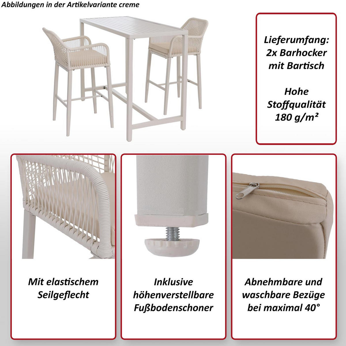 SET BARSKA MIZA + BARSKI STOLI pravokotni Bež 3-delni set - bež, kovina (65/130/105cm) - MCW