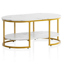 COUCHTISCH mit Marmor Optik, rechteckig, Ablage, goldenes Metallgestell, Weiß 100x60x45 cm - Goldfarben/Weiß, Holzwerkstoff/Metall (60/100/45cm) - KADIMA DESIGN