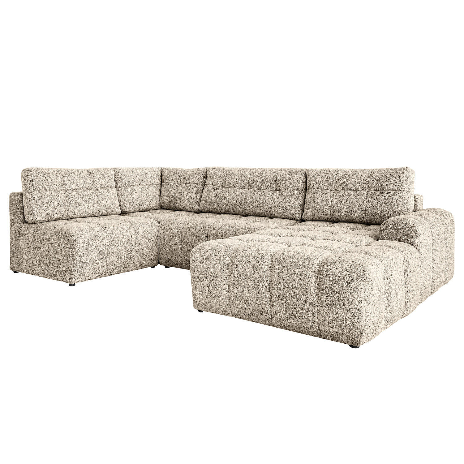 WOHNLANDSCHAFT - Strukturstoff - Creme/Schwarz, Kunststoff/Textil (333/187cm) - home24