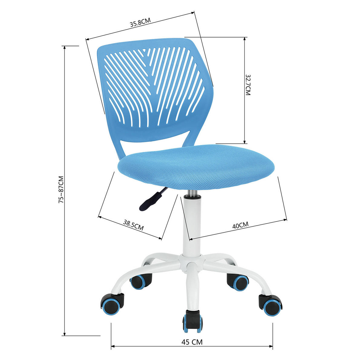 DREHSTUHL Blau - Blau/Weiß, Metall (38/87/39cm) - Urban Meuble