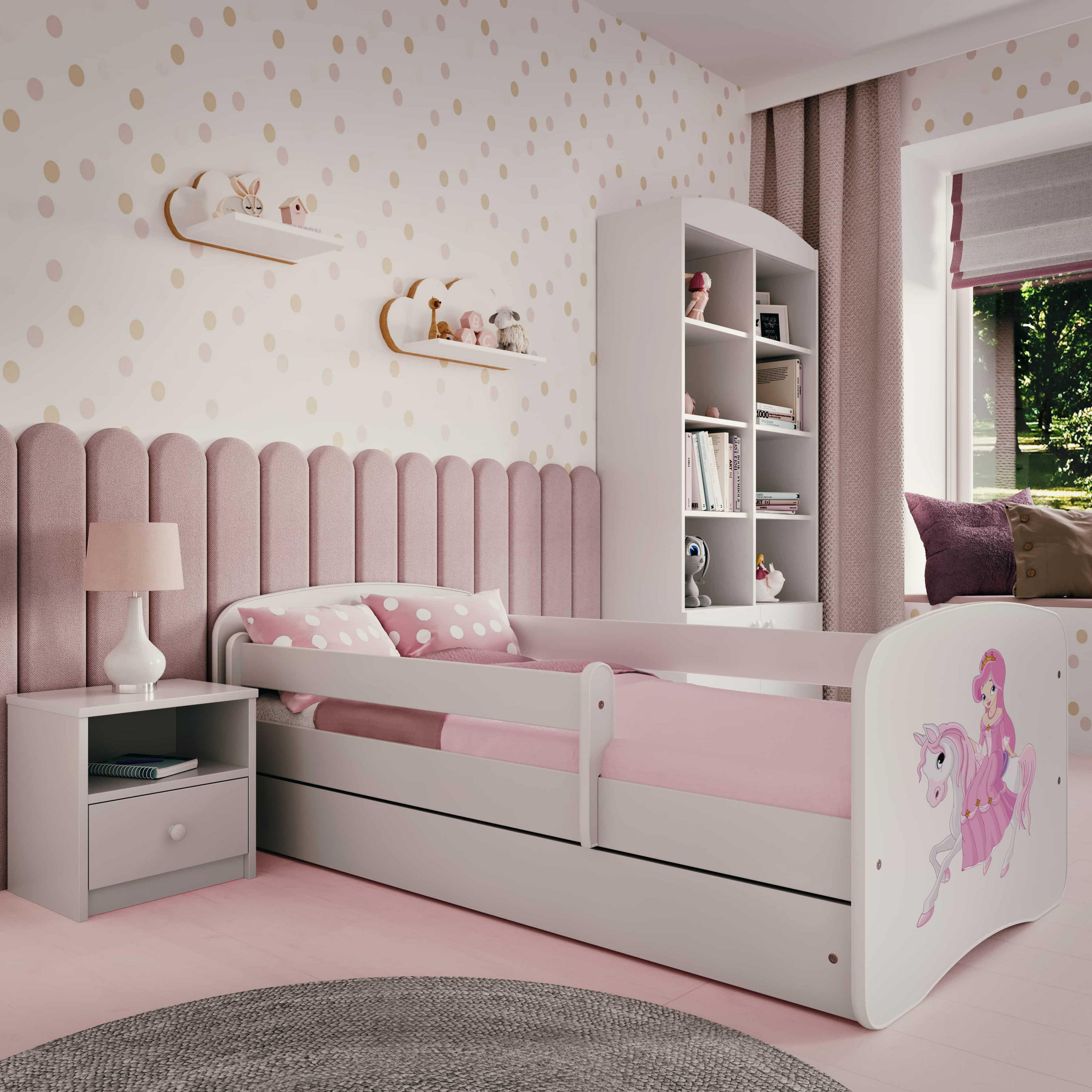 KINDERBETT Prinzessin zu Pferd mit Schublade 140/70 80/61/144 - Weiß, Holzwerkstoff (80/140cm) - RAUMHIRSCH FURNITURE