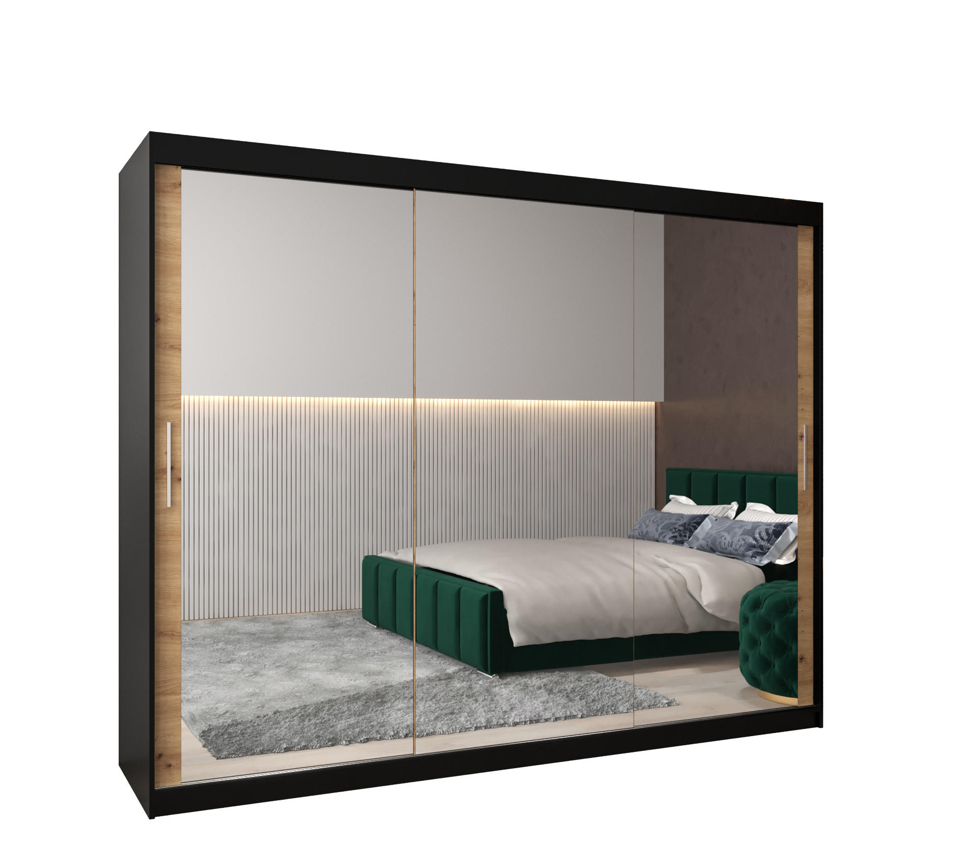 Abiks Möbel Schwebetürenschrank Schwarz 250x200x62 cm