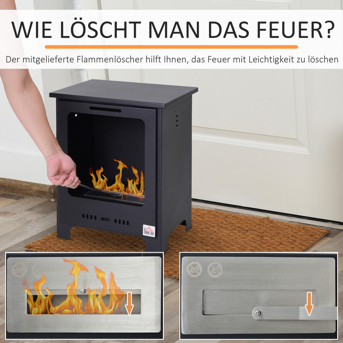 ETHANOL-KAMIN 0,9 L Bio-Ethanol-Brenner 3 Stdn. Brenndauer kein Rauch Metall - Schwarz, Metall (30/50/40cm) - HOMCOM