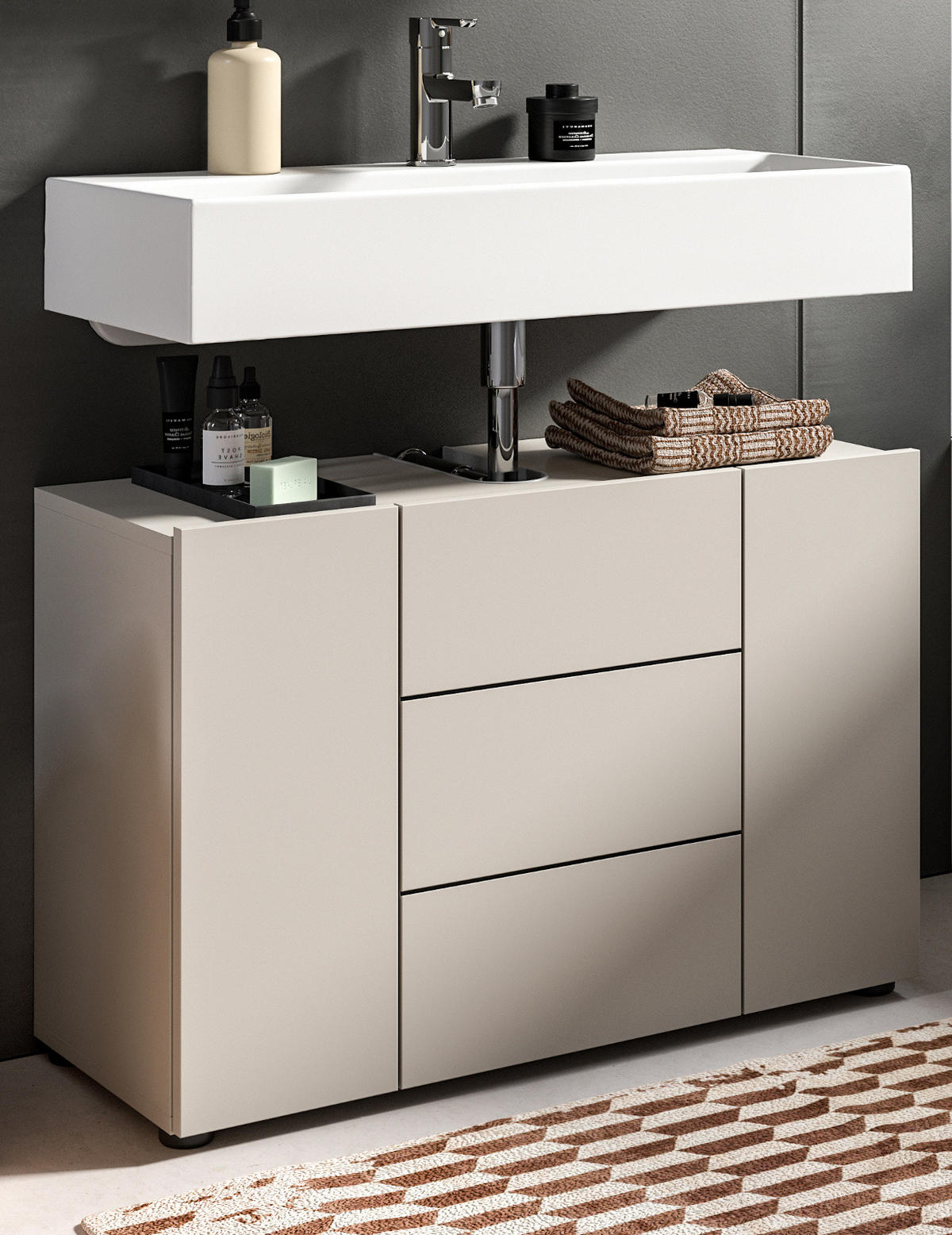 WASCHBECKENUNTERSCHRANK Kaschmir, Badezimmer Unterschrank 82 x 56 cm - Kaschmir/Schwarz, Holzwerkstoff/Kunststoff (82/56/34cm) - Inn.Furn