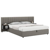 POLSTERBETT 180/200 cm Grau Schwarz mit hydraulischem Stauraum und 2 Nachttischen - Grau, Textil (180/200cm) - OKWISH
