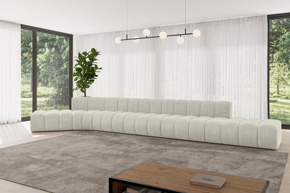 ECKSOFA modulares Sofa Solven-L3 - 562x174x70 cm Creme - Hellgrau/Creme, Holzwerkstoff/Textil (562/174cm) - ALTDECOR