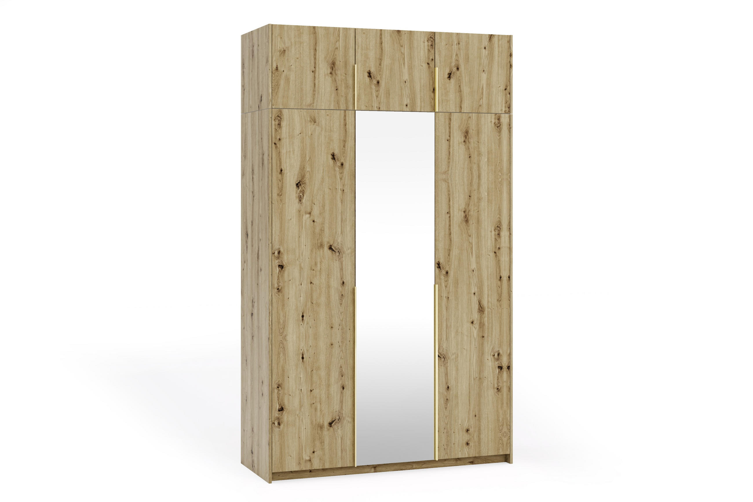 DREHTÜRENSCHRANK Apollonia I mit Spiegel 150x204cm 3-türig, artisan, goldene Griffe - Goldfarben/Braun, Kunststoff (58/250/150cm) - Margaret Hadas24