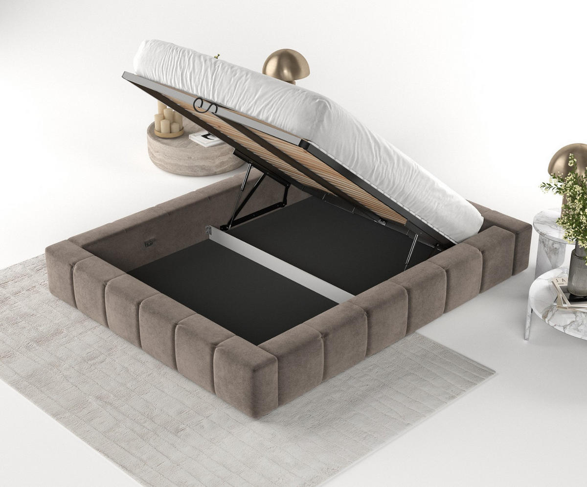 POLSTERBETT Kea mit Stauraum 200/200 cm Braun im Terra NW Stoff - Schwarz/Naturfarben, Holz/Holzwerkstoff (200/200cm) - AltaBeds
