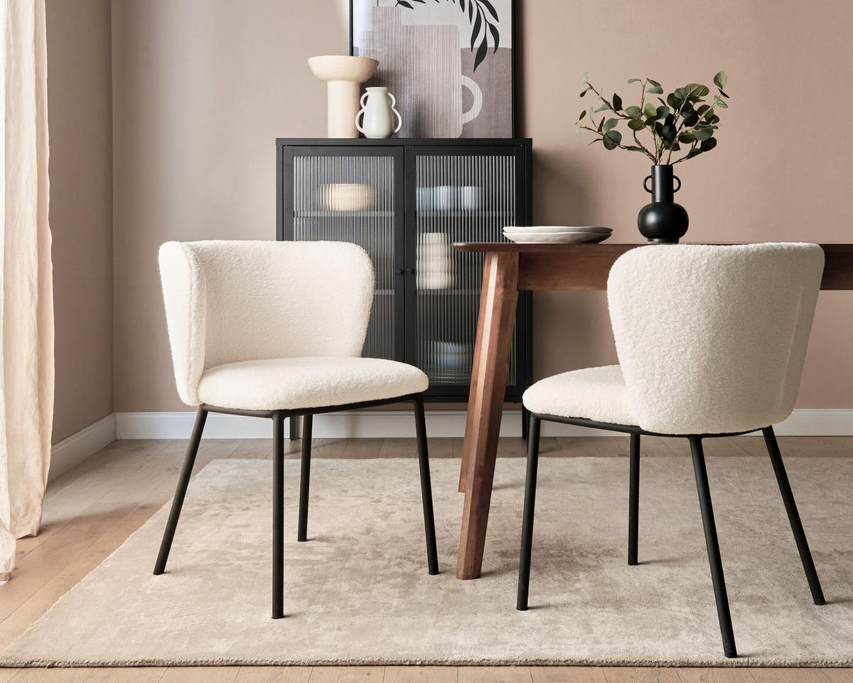 ESSZIMMERSTUHL 2er-Set Bouclé cremeweiß Mina - Schwarz/Weiß, Textil (45/75/52cm) - Beliani