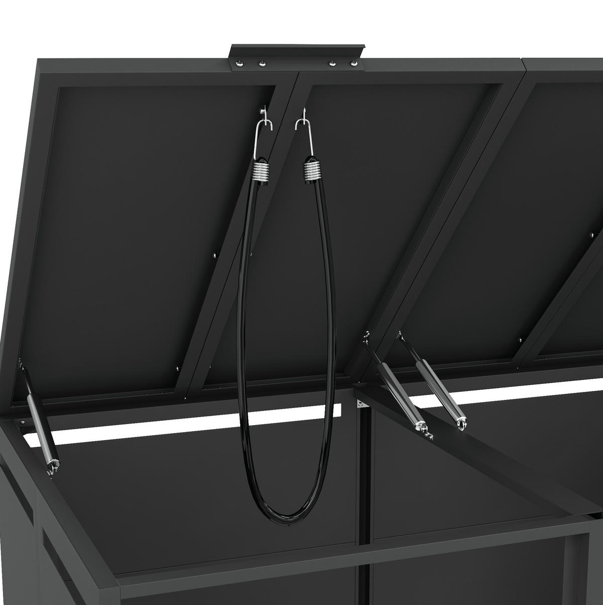 MÜLLTONNENBOX aus Stahl in Grau/Holzoptik mit hydraulischem Klappdeckel - Grau, Metall (264/124.5/80cm) - Modfu