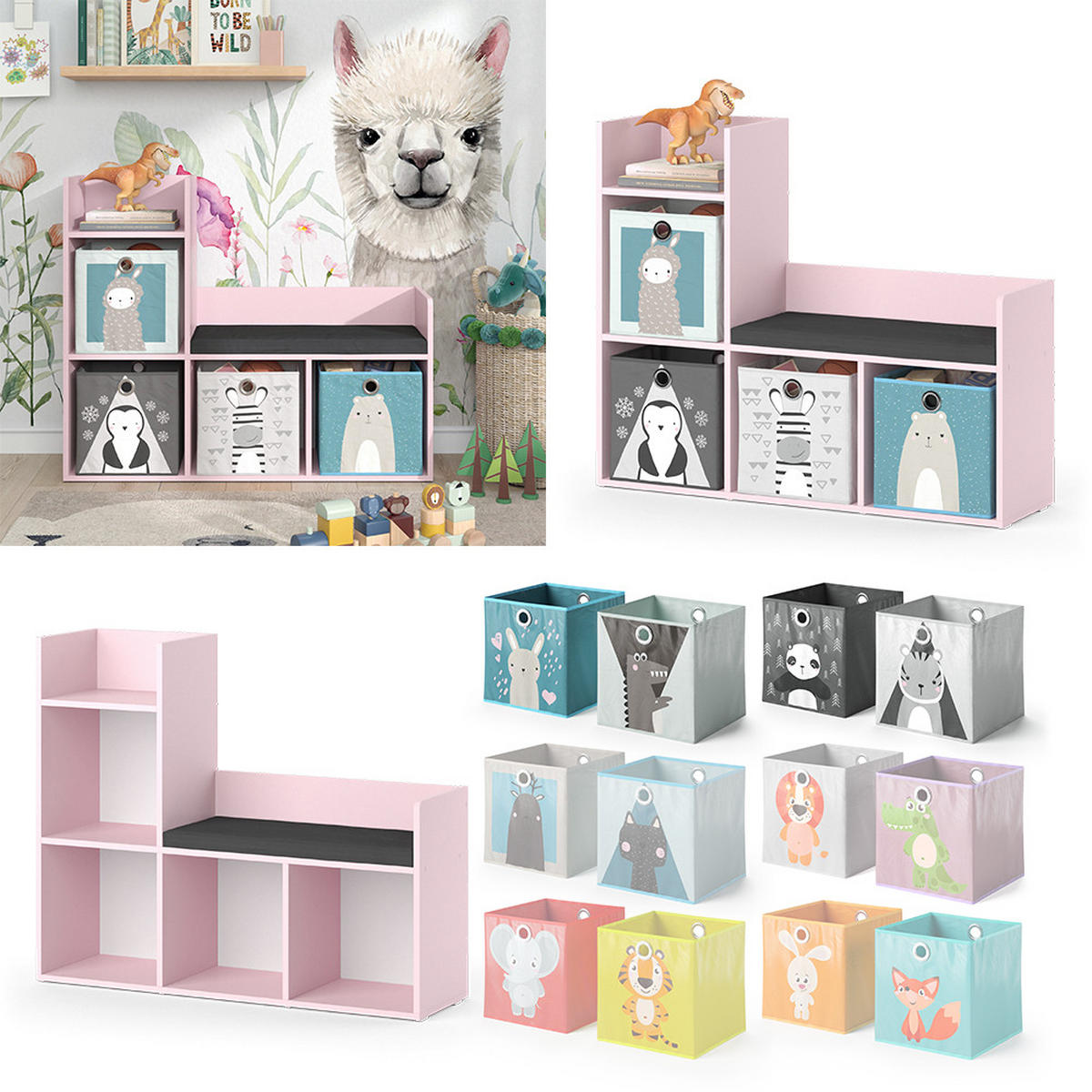 KINDERREGAL Luigi Rosa 107.2 x 88.6 cm mit 2 Faltboxen (grau) - Pink, Holzwerkstoff (107.2/88.6/30.9cm) - Vicco