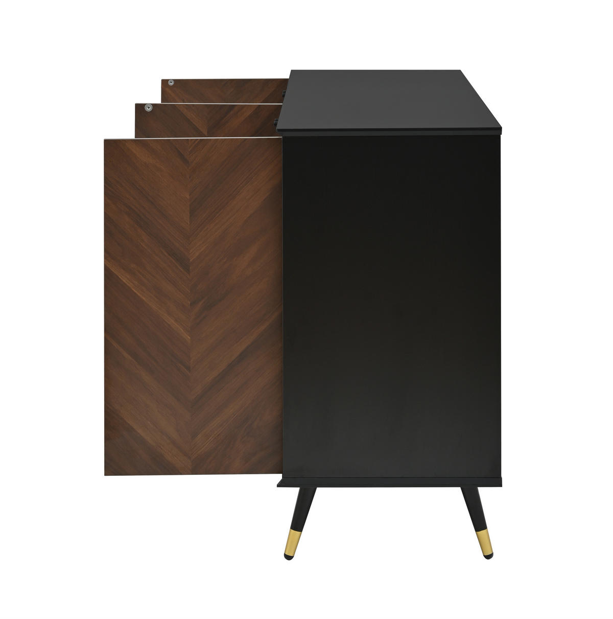 SIDEBOARD 140/40/80 cm Schwarz/Braun aus MDF mit Fischgrätmuster - Schwarz, Holzwerkstoff (40/80/140cm) - OKMYHOME