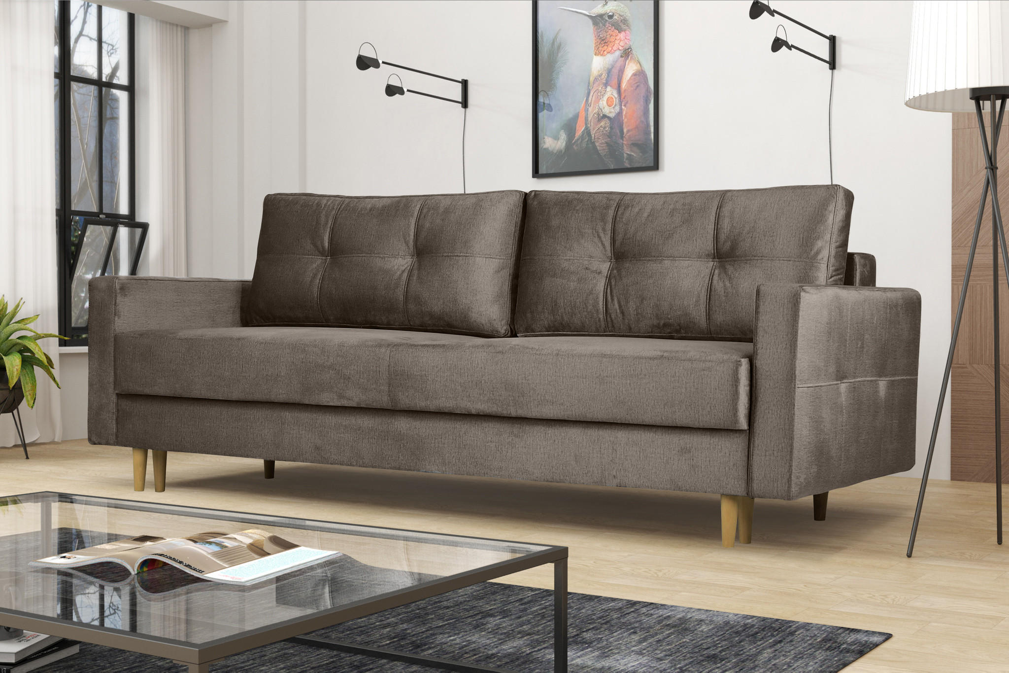 SCHLAFOSOFA Floro 3-Sitzer Stoff Monolith Schokolade - Braun, Holz/Textil (227/92/98cm) - Kaiser Möbel