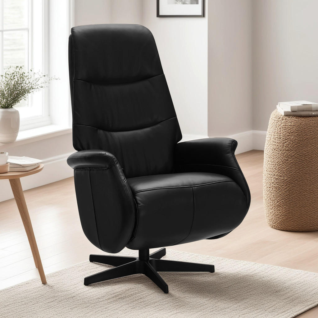 RELAXSESSEL Echtleder Schwarz - Schwarz, Leder/Metall (90/114/79cm) - Furnhouse